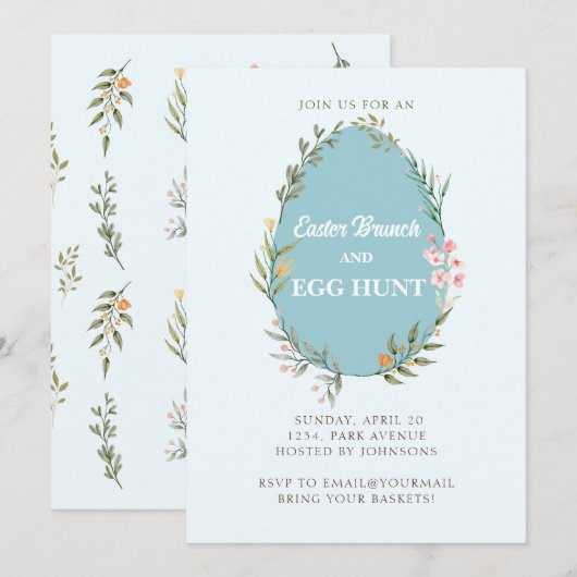 Schattigee Bloemenei Easter Brunch Egg Hunt Uitnod Kaart (Voorkant / Achterkant)