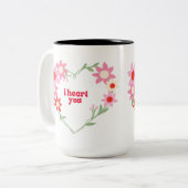 Schattigee bloemenhart Valentijnsdag Tweekleurige Koffiemok (Voorkant links)