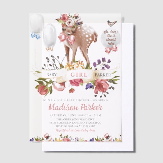 Schattigee bloemenherten Baby shower Vellum Uitnodigingen (Offset)