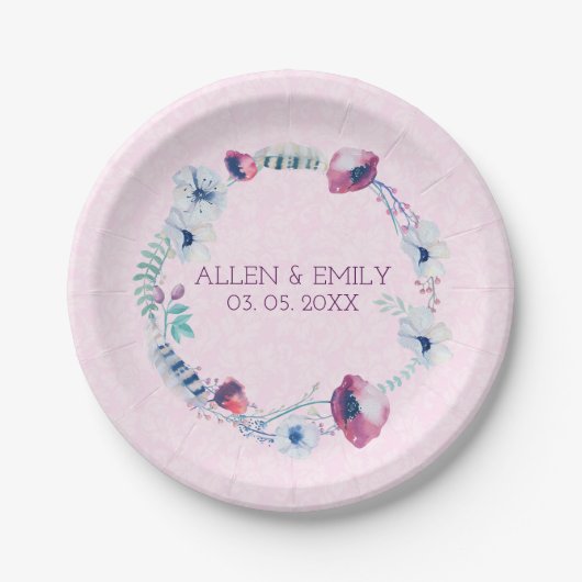 Schattigee bloemenkrans papieren bordje (Voorkant)