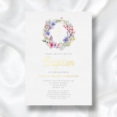 Schattigee Bloemenkrans Religieus Meisje Doop Goud Folie Uitnodiging