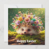 Schattigee Bloemenkroon Hedgehog Paaswensen Feestdagenkaart (Voorkant)