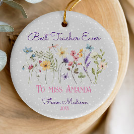 Schattigee bloemenleer Teacher Kerst pastelbloemen Keramisch Ornament