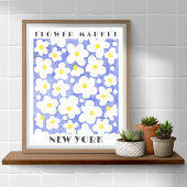 Schattigee Bloemenmarkt Retro Daisy Geel Blauw Poster