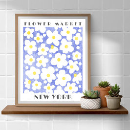 Schattigee Bloemenmarkt Retro Daisy Geel Blauw Poster