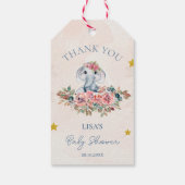Schattigee bloemenolifant dank u Baby shower Cadeaulabel (Achterkant)