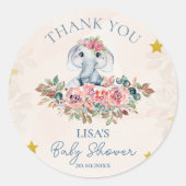 Schattigee bloemenolifant dank u Baby shower Ronde Sticker (Voorkant)