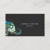 Schattigee bloemenolifant op donkergrijs visitekaartje (Voorkant)