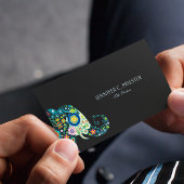 Schattigee bloemenolifant op donkergrijs visitekaartje