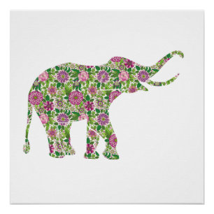 Schattigee bloemenolifant perfect poster