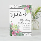 Schattigee Bloemenpalm Tropische bruiloft Kaart (Staand voorkant)