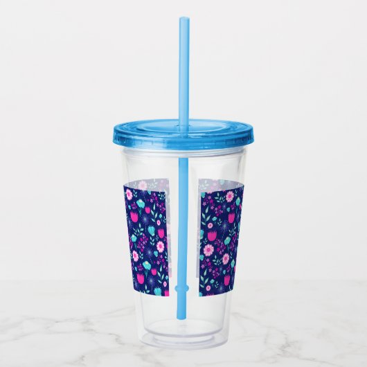 Schattigee bloemenpatroon achtergrond acryl drinkbeker (Rechts)