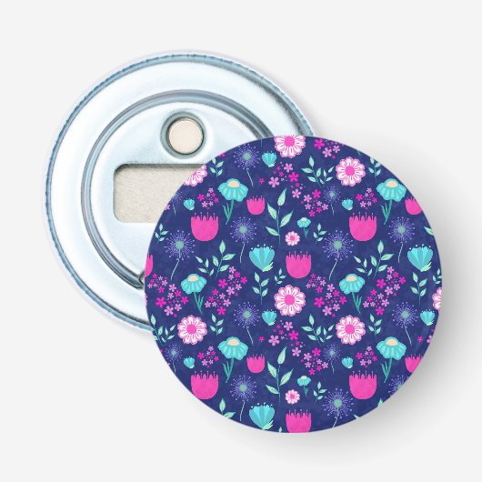 Schattigee bloemenpatroon achtergrond button flesopener (Voorkant)