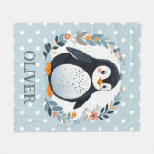 Schattigee bloemenpinguïn met polka dots fleece deken (Voorkant (Horizontaal))