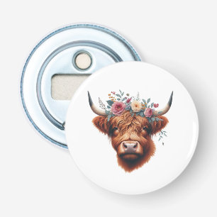 Schattigee, bloemenrijke / voorjaar Highland koe Button Flesopener