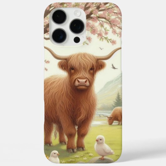 Schattigee, bloemenrijke / voorjaar Highland koe Case-Mate iPhone Case (Achterkant)
