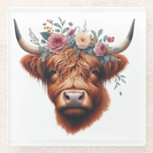Schattigee, bloemenrijke / voorjaar Highland koe Glazen Onderzetter