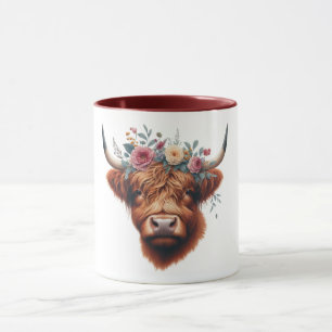 Schattigee, bloemenrijke / voorjaar Highland koe Mok