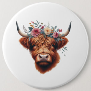 Schattigee, bloemenrijke / voorjaar Highland koe Ronde Button 6,0 Cm