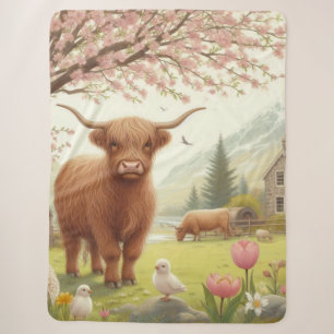 Schattigee, bloemenrijke / voorjaar Highland koe Sherpa Deken