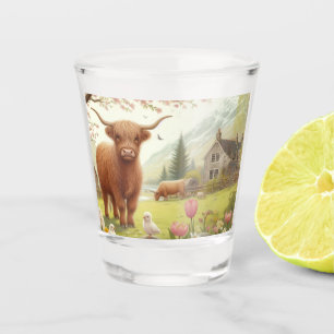 Schattigee, bloemenrijke / voorjaar Highland koe Shot Glas