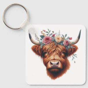 Schattigee, bloemenrijke / voorjaar Highland koe Sleutelhanger