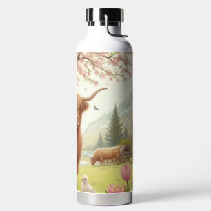 Schattigee, bloemenrijke / voorjaar Highland koe Waterfles