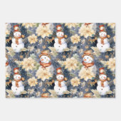 Schattigee Bloemenscène Winter Sneeuwmannen Blauwe Inpakpapier Vel (Voorkant 3)