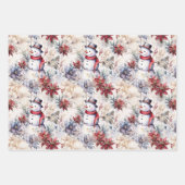 Schattigee Bloemenscène Winter Sneeuwmannen Blauwe Inpakpapier Vel (Voorkant 2)