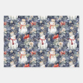 Schattigee Bloemenscène Winter Sneeuwmannen Blauwe Inpakpapier Vel (Voorkant)