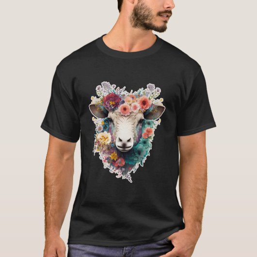 Schattigee bloemenschapen op zomerbloemenschapen t-shirt (Voorkant)