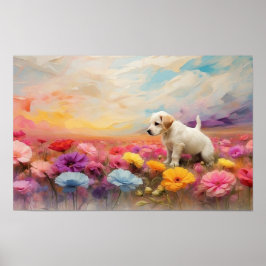 Schattigee bloemenstaande puppy downloadbaar poster