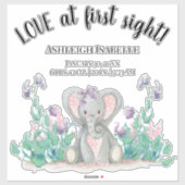 Schattigee Bloementuin Baby Olifant Meisje Geboort Sticker (Vel)