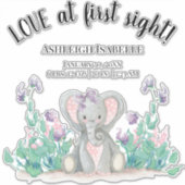 Schattigee Bloementuin Baby Olifant Meisje Geboort Sticker (Voorkant)