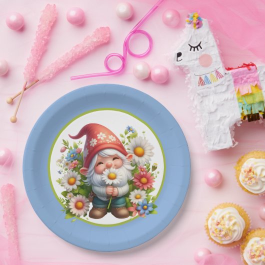 Schattigee bloementuin party gnoom papieren bordje (Feest)