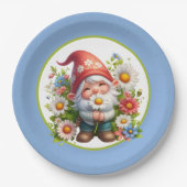 Schattigee bloementuin party gnoom papieren bordje (Voorkant)