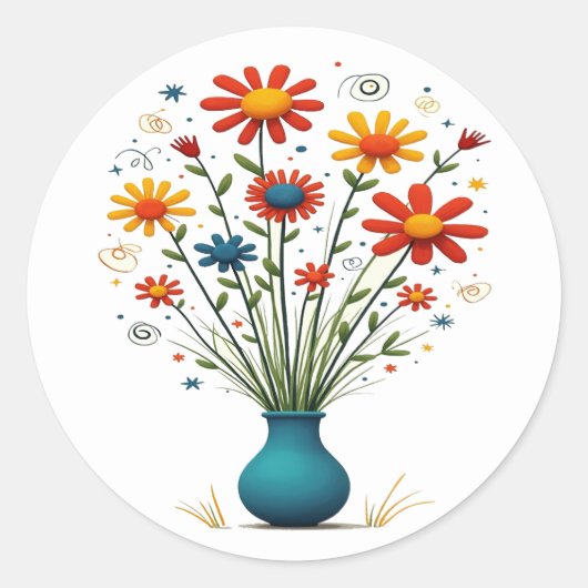 Schattigee  Bloemenvaas Bloemen Assortiment Envelo Ronde Sticker (Voorkant)