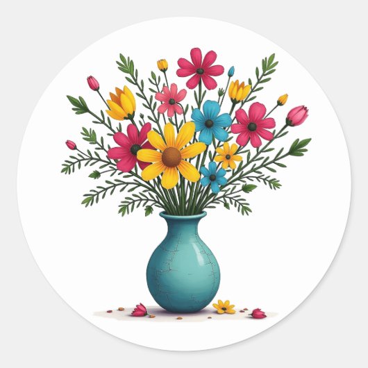  Schattigee Bloemenvaas Bloemen Assortiment Envelo Ronde Sticker (Voorkant)