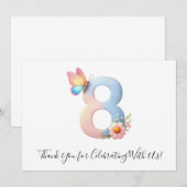 Schattigee Bloemenvlinder Achtste Verjaardag Dank  Bedankkaart (Voorkant / Achterkant)