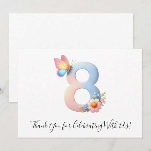 Schattigee Bloemenvlinder Achtste Verjaardag Dank  Bedankkaart (Voorkant / Achterkant)
