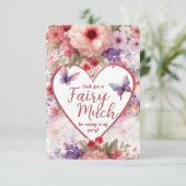 Schattigee Bloemenvlinder Tuinfee Eerste Verjaarda Bedankkaart (Staand voorkant)