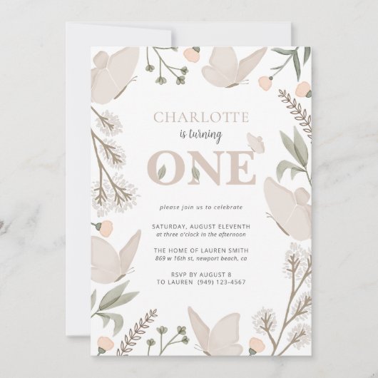 Schattigee bloemenvlinder wordt 1 jaar kaart (Voorkant)