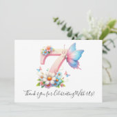 Schattigee Bloemenvlinder Zevende Verjaardag Dank  Bedankkaart (Staand voorkant)