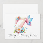 Schattigee Bloemenvlinder Zevende Verjaardag Dank  Bedankkaart (Voorkant / Achterkant)