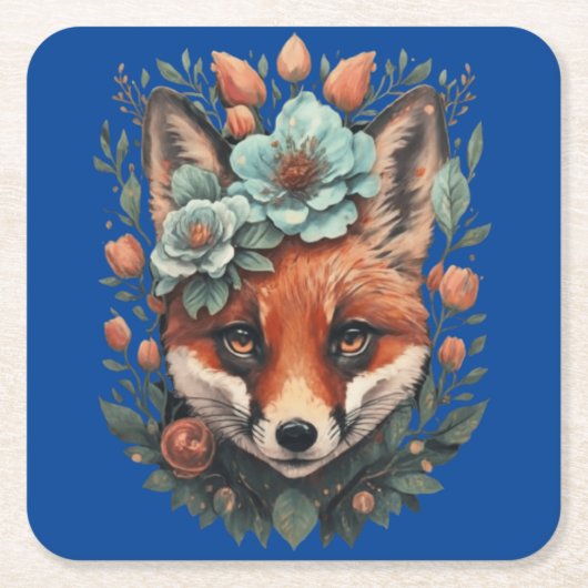 Schattigee bloemenvos kartonnen onderzetters (Voorkant)