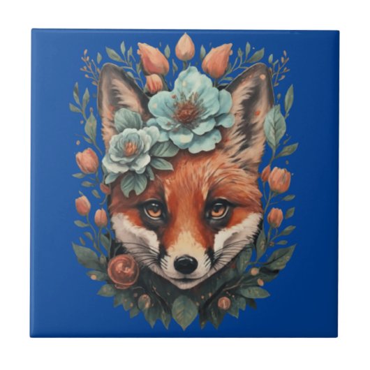 Schattigee bloemenvos tegeltje (Voorkant)