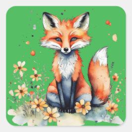 Schattigee bloemenvos vierkante sticker