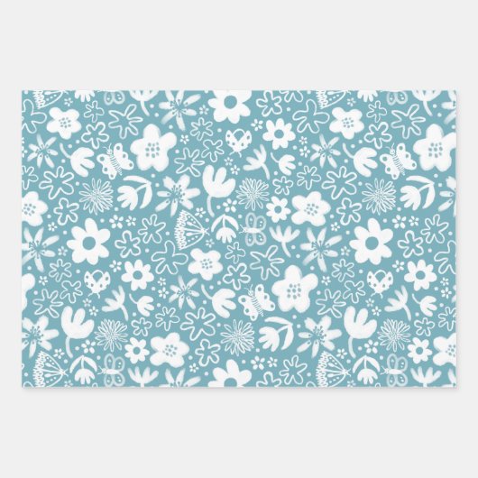 Schattigee bloemetjes en zoemende insecten girly inpakpapier vel (Voorkant)