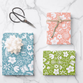 Schattigee  bloemetjes en zoemende insecten girly inpakpapier vel