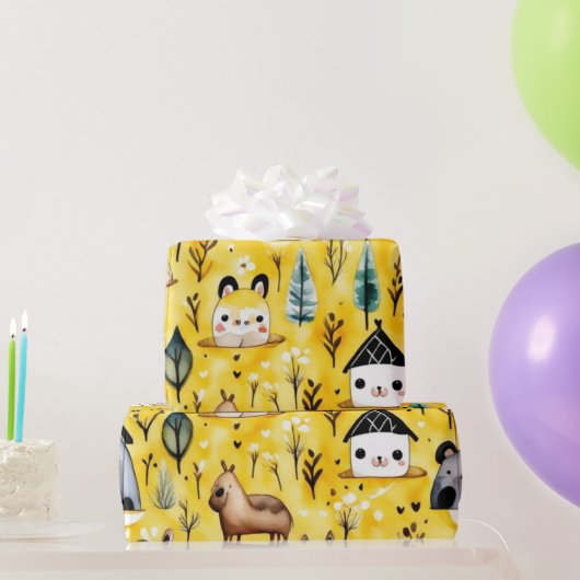 Schattigee bloemhuizen dieren Verpakking Papier (Feestgeschenken)